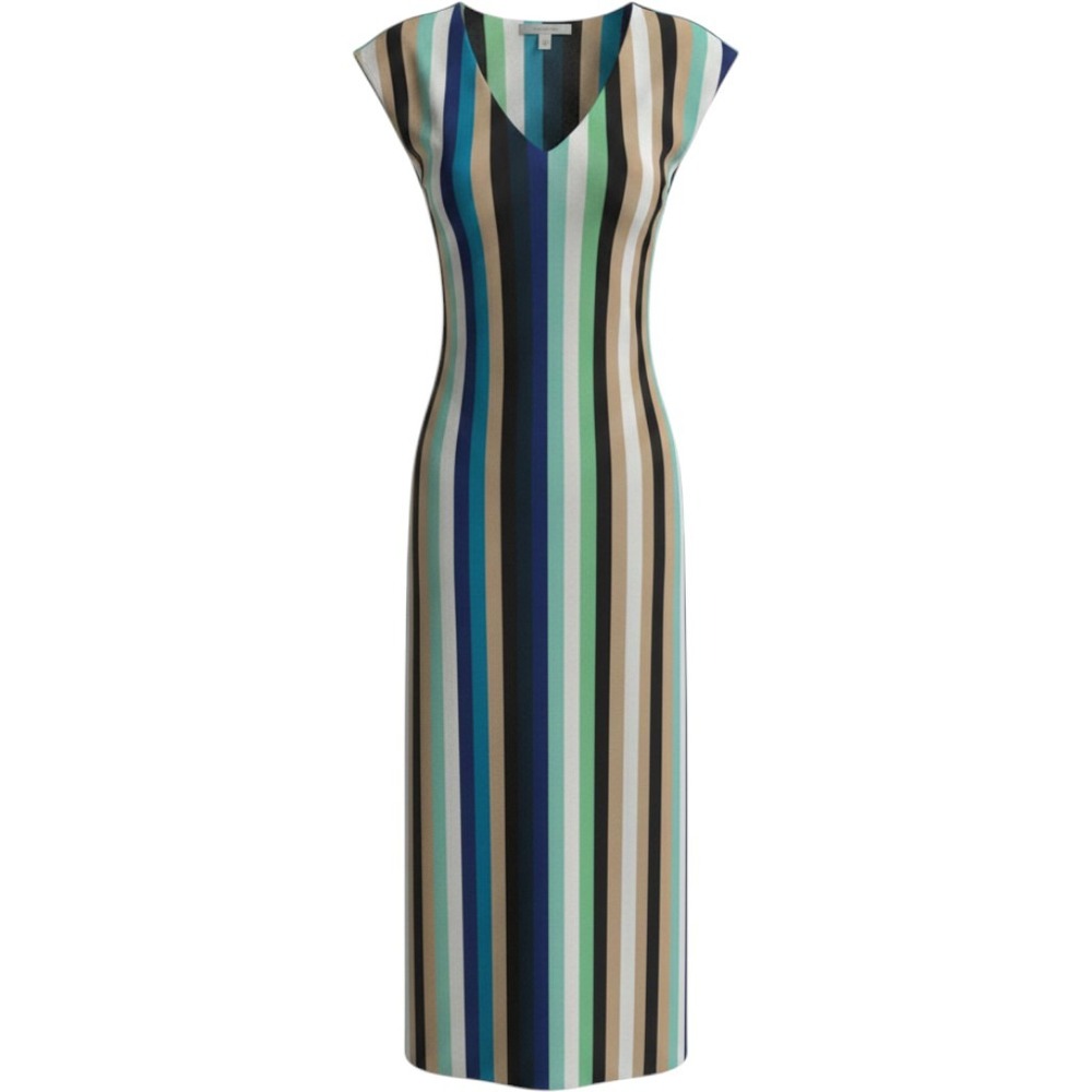 ECI New York Womens Blue Green Striped V-Neck Sleeveless Tie Waist Midi Dress L